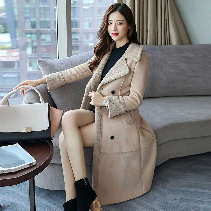 

2019 Famous New Autumn and Winter Coat Lamb Wool Suede Fabric Temperament Elegant Fashion Coat Women Long Coat Large Size S--3XL