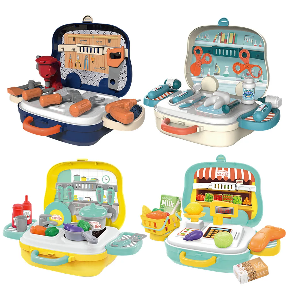 

Simulation of doctor's toolbox kitchen cooking tableware makeup supermarket set every family suitcase