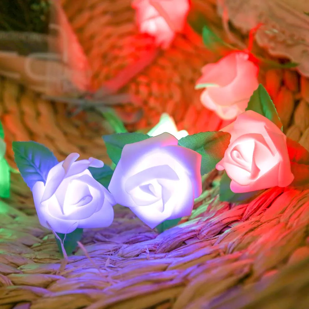 2M 20 LED String Light Rose Flower Shape LED String Lights Rose Blossom Lamp Romantic Fairy Light Christmas Light  D40