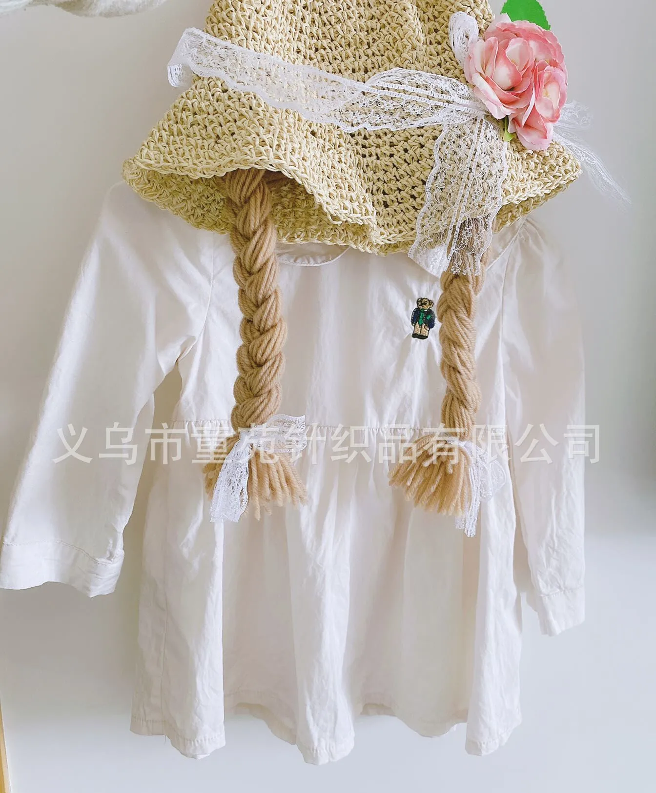 Spring Summer Baby Kids Girl Sun Block Hat Beach Hair Pigtail Braid Wig Cap Children Girls Flower Straw Hat Cap New Arrivals