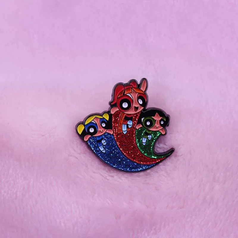 Блестящая эмалированная брошь Powerpuff для девочек | Украшения и аксессуары
