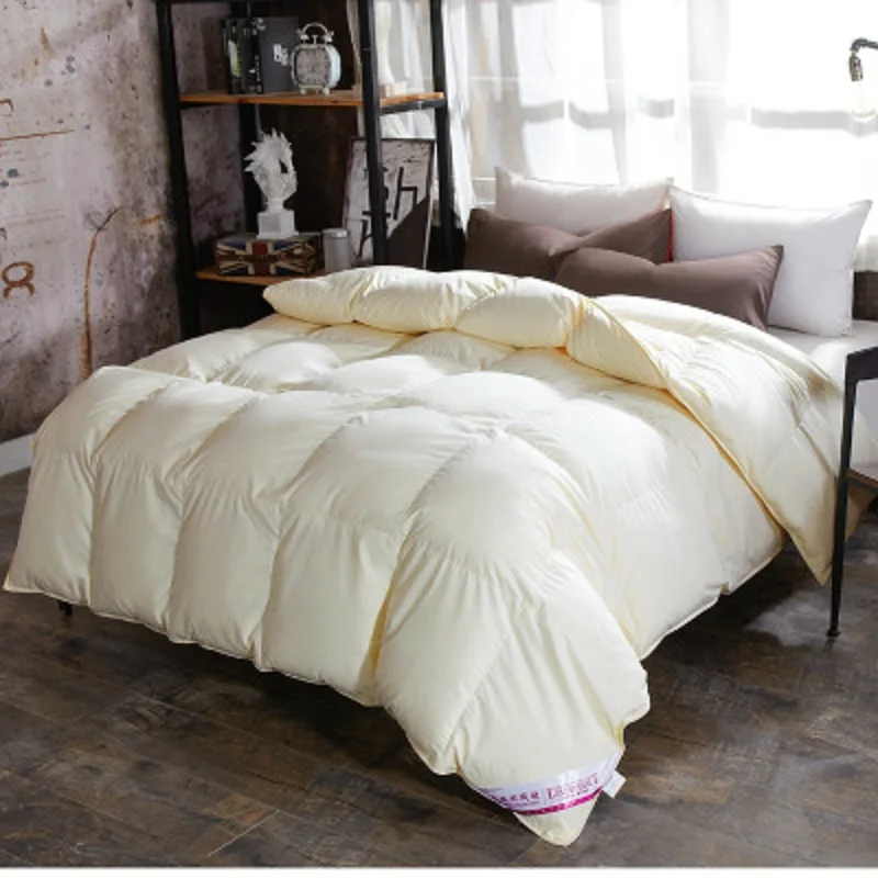 Down Duvet Winter Blanket Cotton Quilt 100% Goose Down Quilted Cotton Cover Comfortable Warm Solid Color