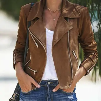 

Women's Ladies Fabric Thin Jacket Flight Coat Zip Up Biker Casual Tops Clothes