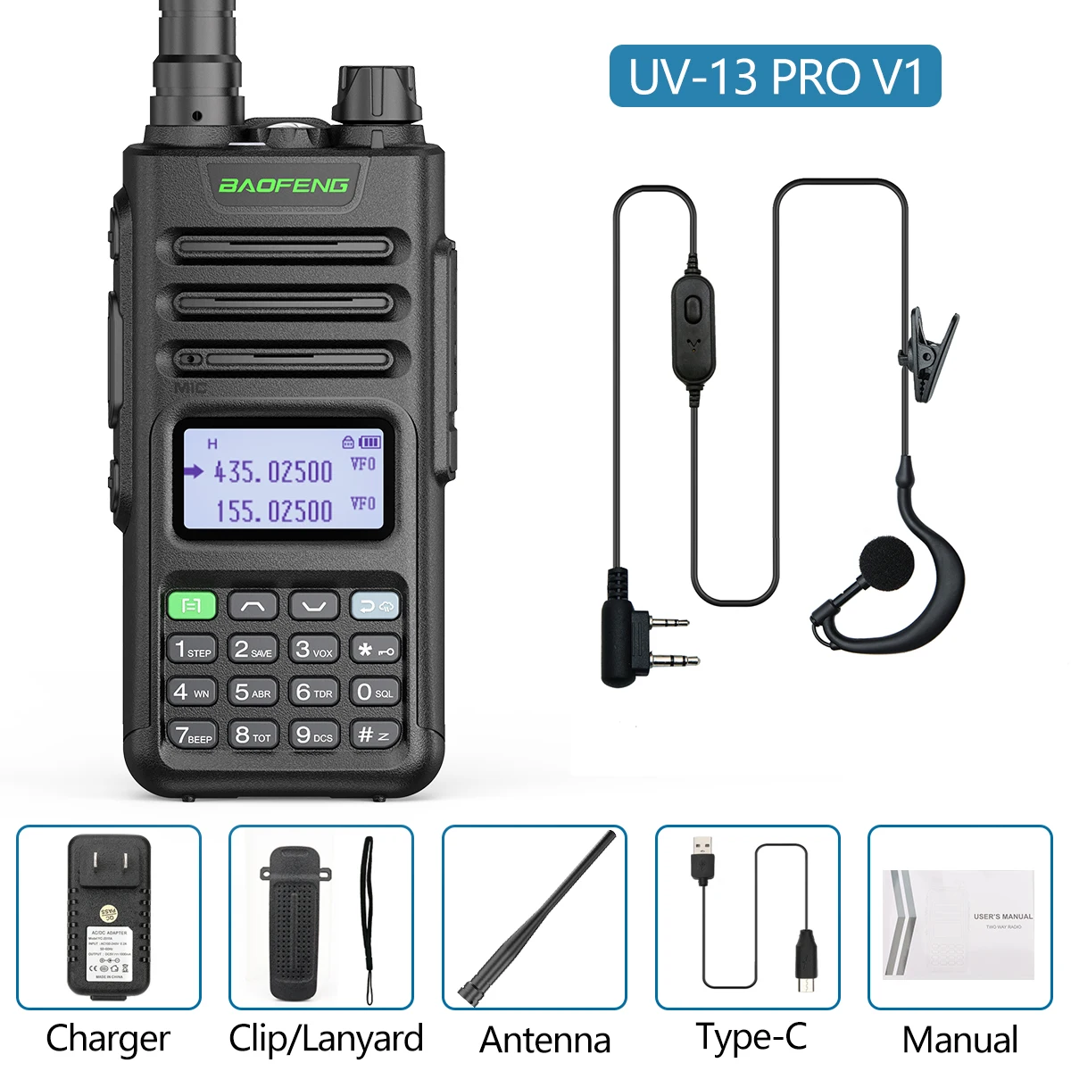 2022 Baofeng UV-13 PRO Walkie Talkie 10W 8800mAh Type-C USB Dual Band Transceiver Ham Radio UV-10R 13PRO Amateur CB Radio UV-5R walkie talkie 10 km Walkie Talkie