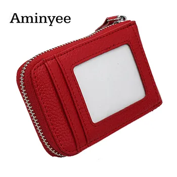 

Aminyee Organ Card Holder Case Organizer Genuine Cow Leather Women Men Credit Cardholder Zipper Cards Coins Change Purse Wallet