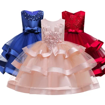 

New Kids Flower Princess Party Dresses for Girls New Year Bowknot Ball Gown Tutu Kids Clothing Vestidos 3-10Yrs Free Shipping