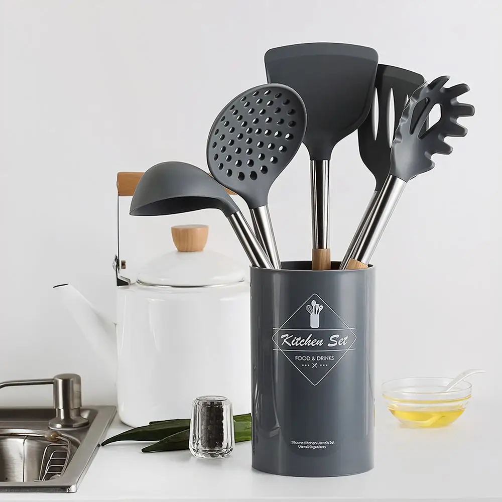 

New Kitchen Cooking Utensils Set 5Pcs Silicone Non-stick Barreled Cooking Utensils Wooden Handle Silica Gel Utensil Kitchenware