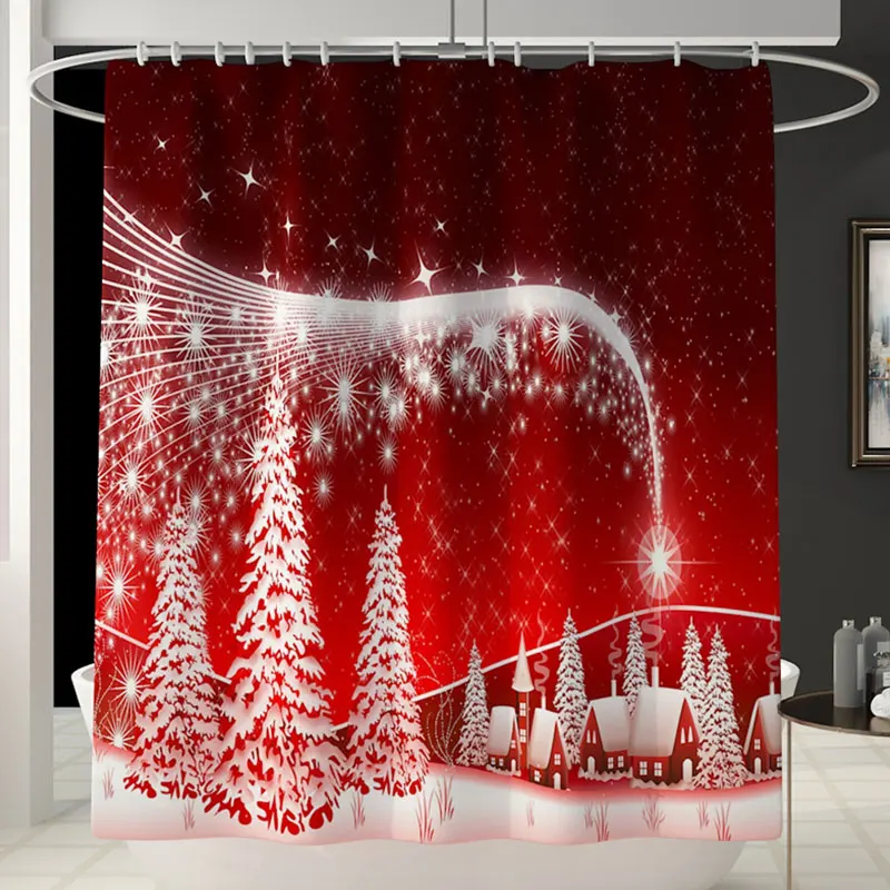 1 Shower Curtain Рождественская занавеска для душа ковер коврик комплект коврик для туалета мультфильм Санта Клаус занавеска для душа коврики Рождественский Декор для дома ванная комната - Цвет: 1 Shower Curtain