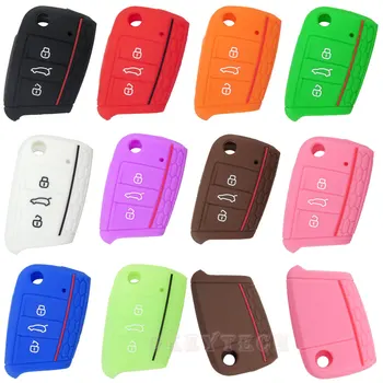 

OkeyTech silicone rubber key fob protect cover Silica gel case 3 buttons For VW key Polo 2016 golf 7 MK7 for Skoda A7 seat Leo