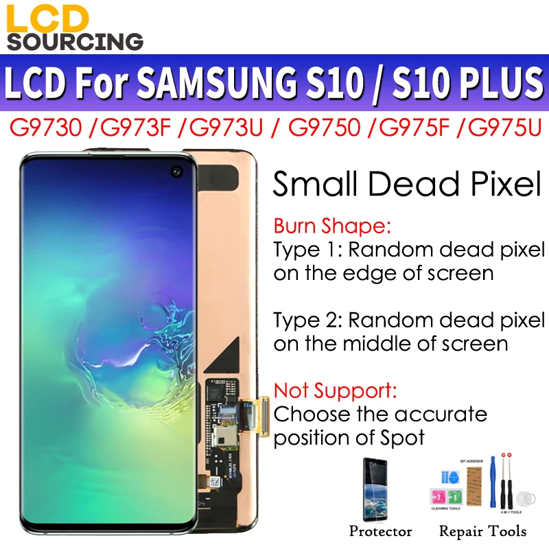 

Amoled Small Dead Pixels LCD For SAMSUNG Galaxy S10 G973F G973FD Display S10+ Plus G975F G975FD Touch Screen Digitizer Assembly