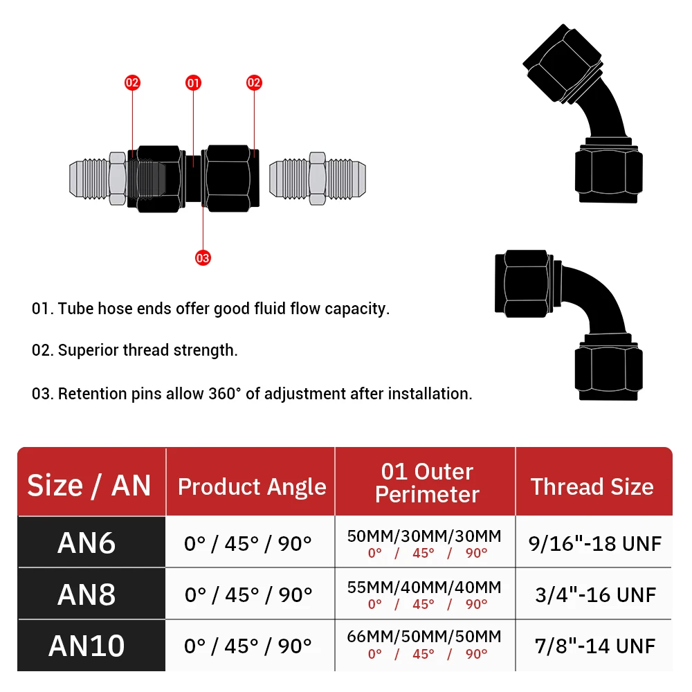 Universal 0 45 90 Degree AN6 AN8 AN10 Female to AN6 AN8 AN10 Female Hydraulic hose Elbow Oil Cooler Fitting Hose Fittings