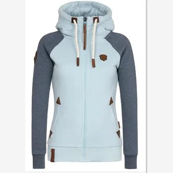 

2019 hot selling cool leather card contrasting color hooded hoodie Women hooded splicing fleece Women zip coat