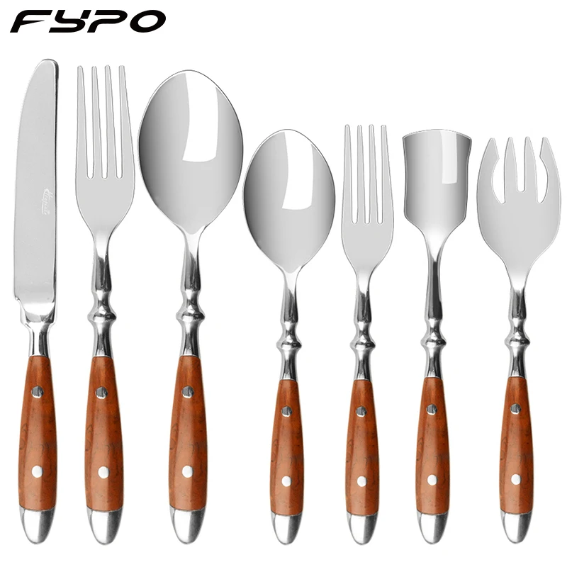 1 forchetta in acciaio inossidabile con manici in legno colore legno 1 coltelli da tavola 1 cucchiai da pranzo Set di posate da 3 