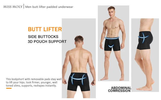 Plus Size S-3XL Sexy Black Briefs Men Padded Butt Briefs Booster Enhancer  Flat Stomach Men's Underwear Shapewear Sexy Bottoms - AliExpress