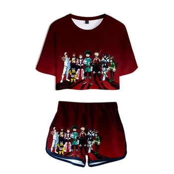 

My Hero Academia Four Two piece sets 3D Short Sleeve T-shirt women Fashion Summer Personality Cloth Casual Sexy Girls Clothes