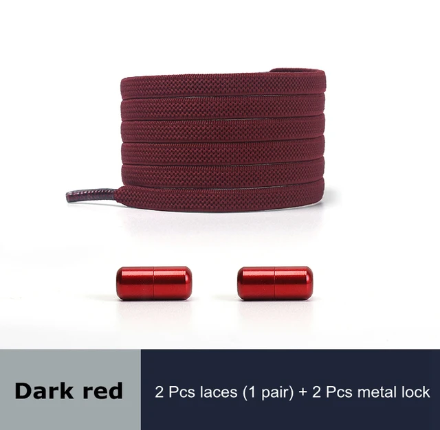 Free to Match Elastic Shoelaces Lock Lazy Laces Flat Multi Color Options No Tie Shoelace Round Capsule Metal 18 Colors Dark red