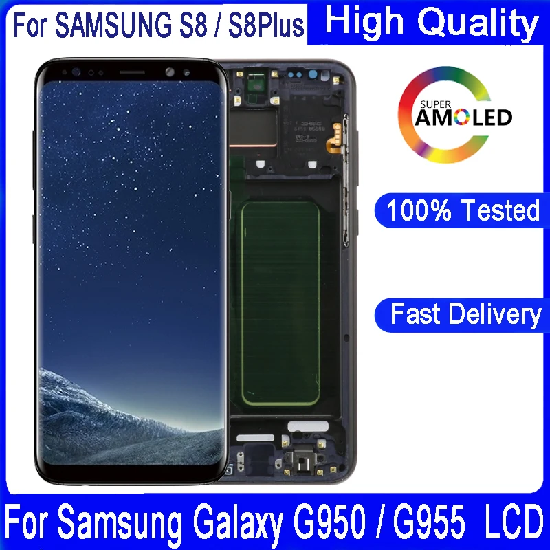 100% Оригинальный ЖК дисплей для Samsung Galaxy S8 plus G950 G950F G955Fd G955F G955 с рамкой сенсорным