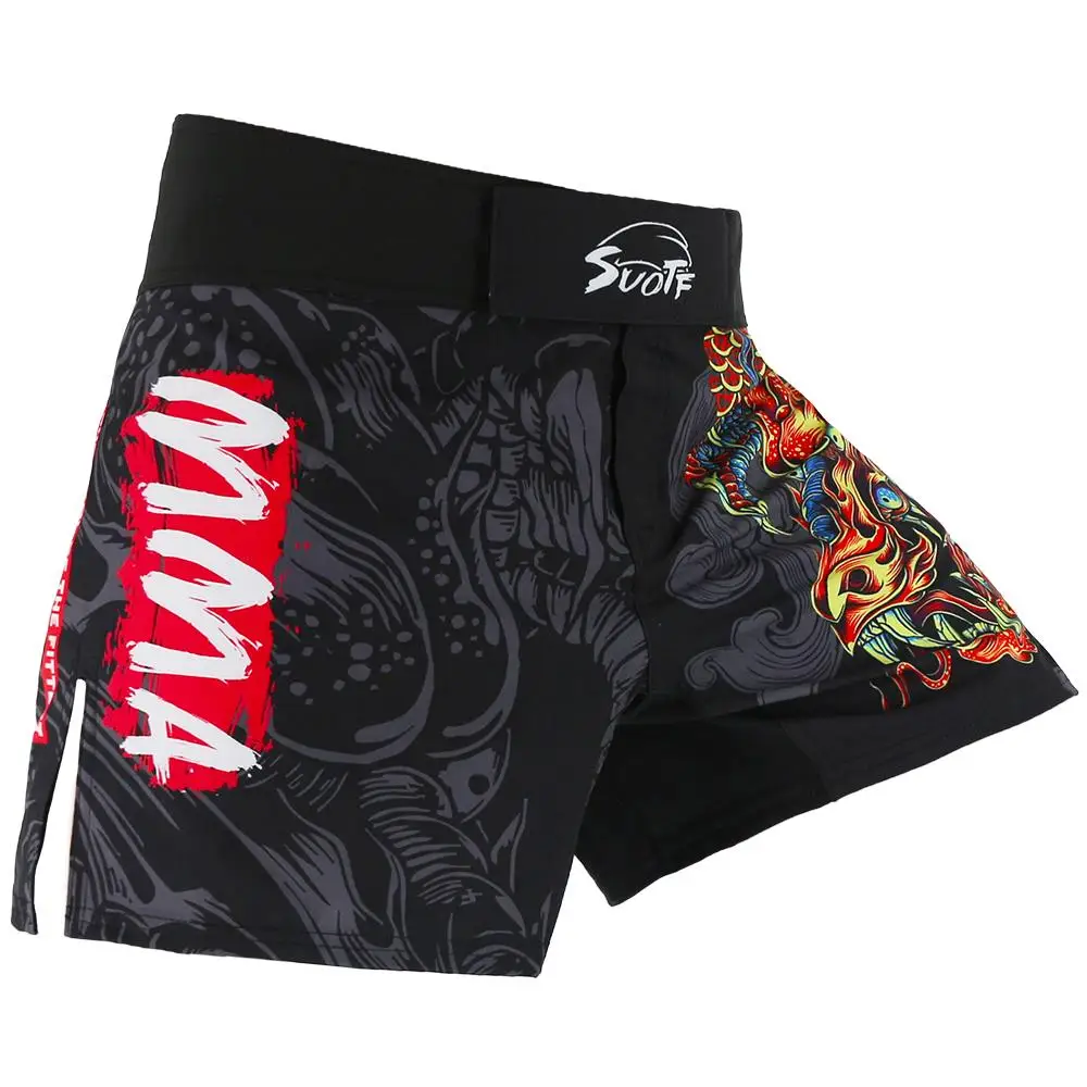 SUOTF Dragon Breathable Fighting MMA Shorts Grappling Sanda Muay Thai Clothing Kick Boxing Training Short mma shorts