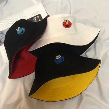 

New Sesame Street Two Side Fisherman Hat Bob Fashion Hip Hop Visor Cap Men Women Summer Bucket Hat Panama