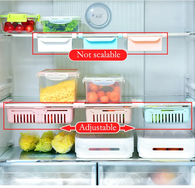 Estante elástico ajustable para refrigerador cesta de almacenamiento de  alimentos organizador Ehuebsd de nevera cesta para frutas y verduras ahorro  de espacio