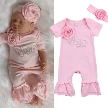 

Newest Arrivals Infant Newborn Toddler Baby Girl Flower Romper Jumpsuit Headband Lovely Cute Outfit Summer Clothes 0-24M