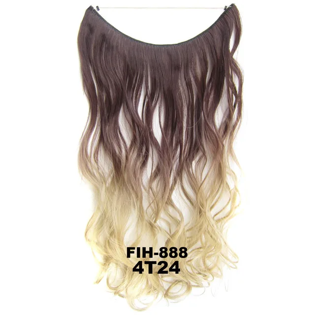 24inch 50grams 100grams Synthetic Hair Extension Gradual Color Brown Gray Blonde String Halo Hairpieces Extensions 50g-4T24-wavy