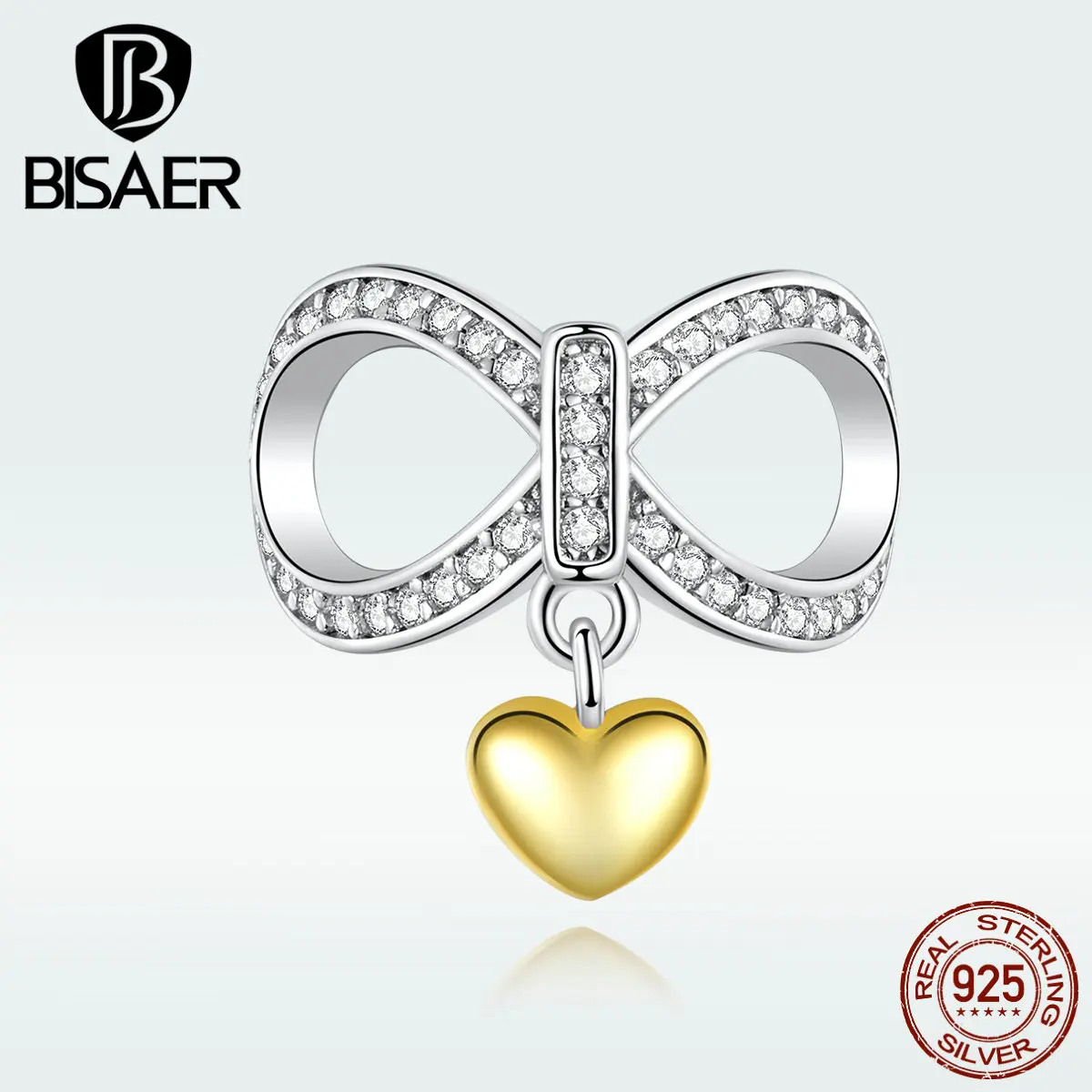 BISAER 925 пробы Серебряный Бесконечная любовь прозрачный CZ Шарм Подвески подходят для женщин Шарм Браслеты DIY Ювелирные изделия HSC1300