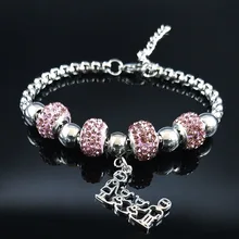Семейный Браслет из нержавеющей стали с розовыми кристаллами для девочек, женский браслет серебряного цвета, ювелирные изделия, Браслеты mujer moda B18535