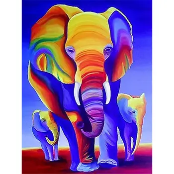 

Colorful Elephant's family Animal Painting by numbers canvas painting on canvas Hand Painted for Living room