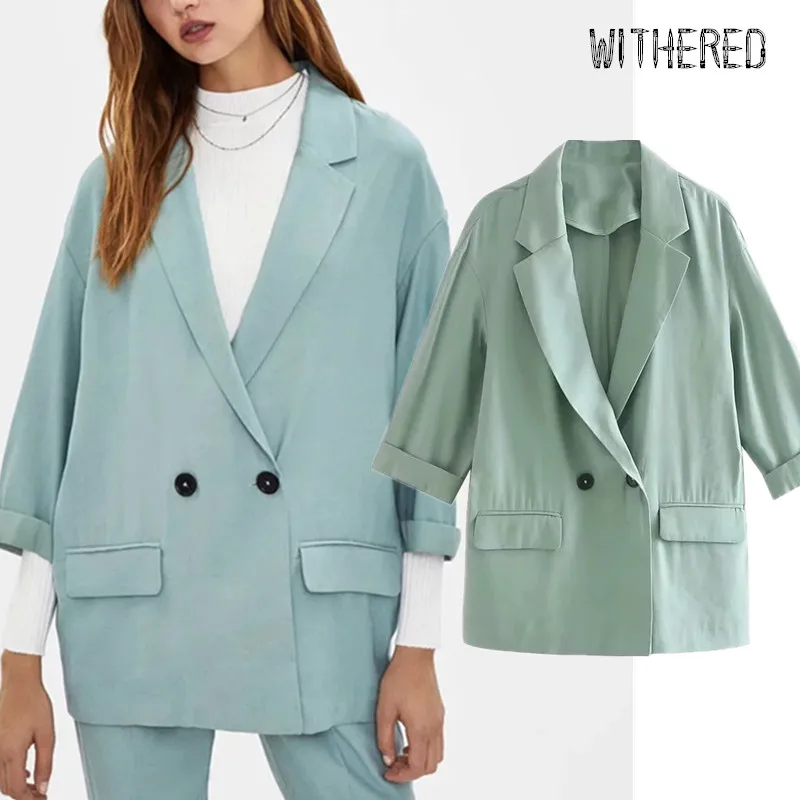 

Withered autumn blazer feminino BTS england preppy double breasted loose oversize blazer mujer 2019 women blazers and jackets