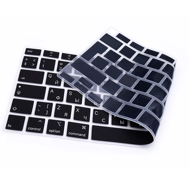 HRH Black Silicone Russian Keyboard Skin Cover EU Version For MacBook Newest Air 13 touch bar ID A2179 M1 A2337 (2020 Release)