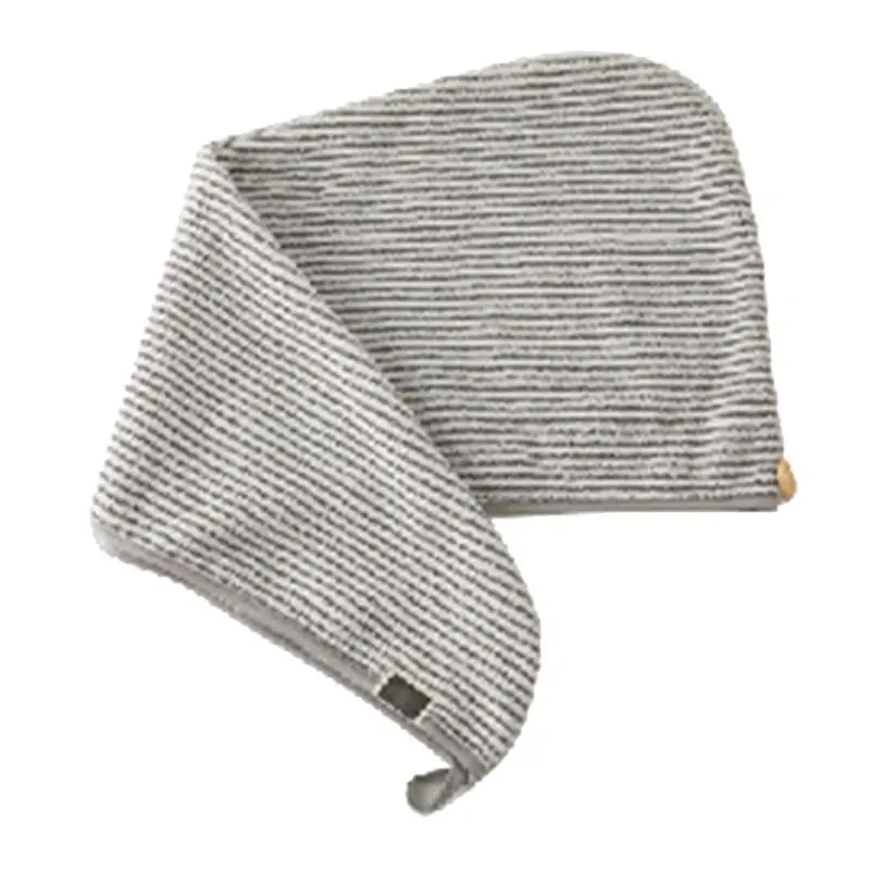 1 Pc Bamboo Microfiber Hair Towel Wrap Gray Striped Quick Drying Shower Turban Cap with Button Absorbent Anti-Frizz Bath Hat microfiber towels,quick drying towel