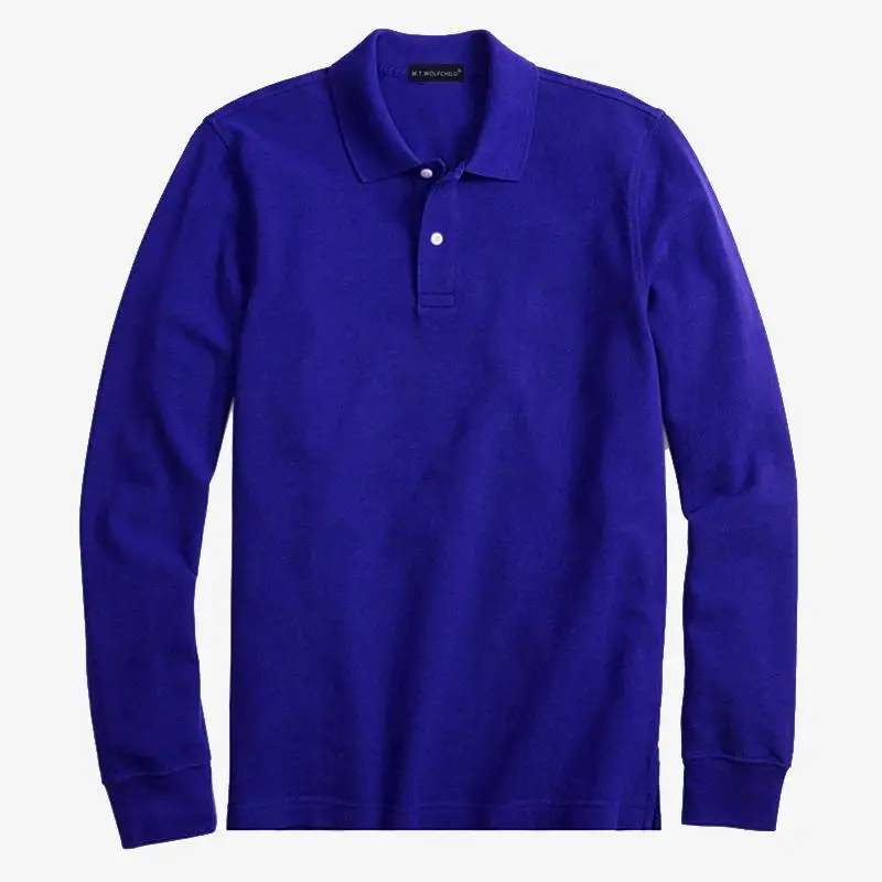 Классические рубашки поло, хлопок, мужские рубашки поло с длинным рукавом, повседневные однотонные мужские рубашки поло, XS-4XL, модные мужские топы - Цвет: Синий