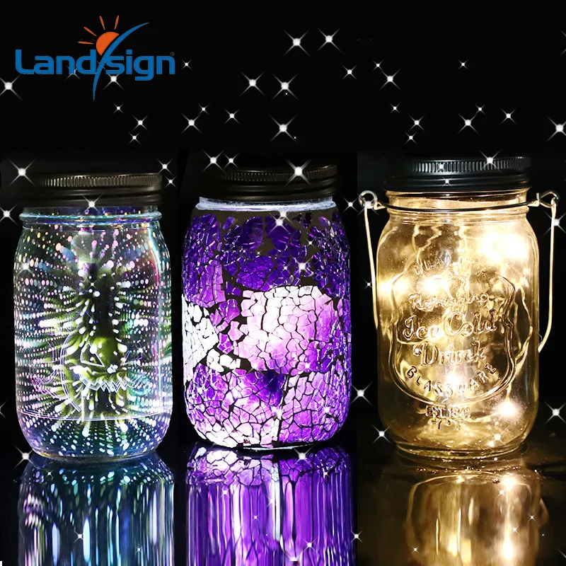 

Solar Mason Bottle Jar Lights Romantic Star 3D Pattern Modeling Landscape Glass Jar LED Decorative Lamp