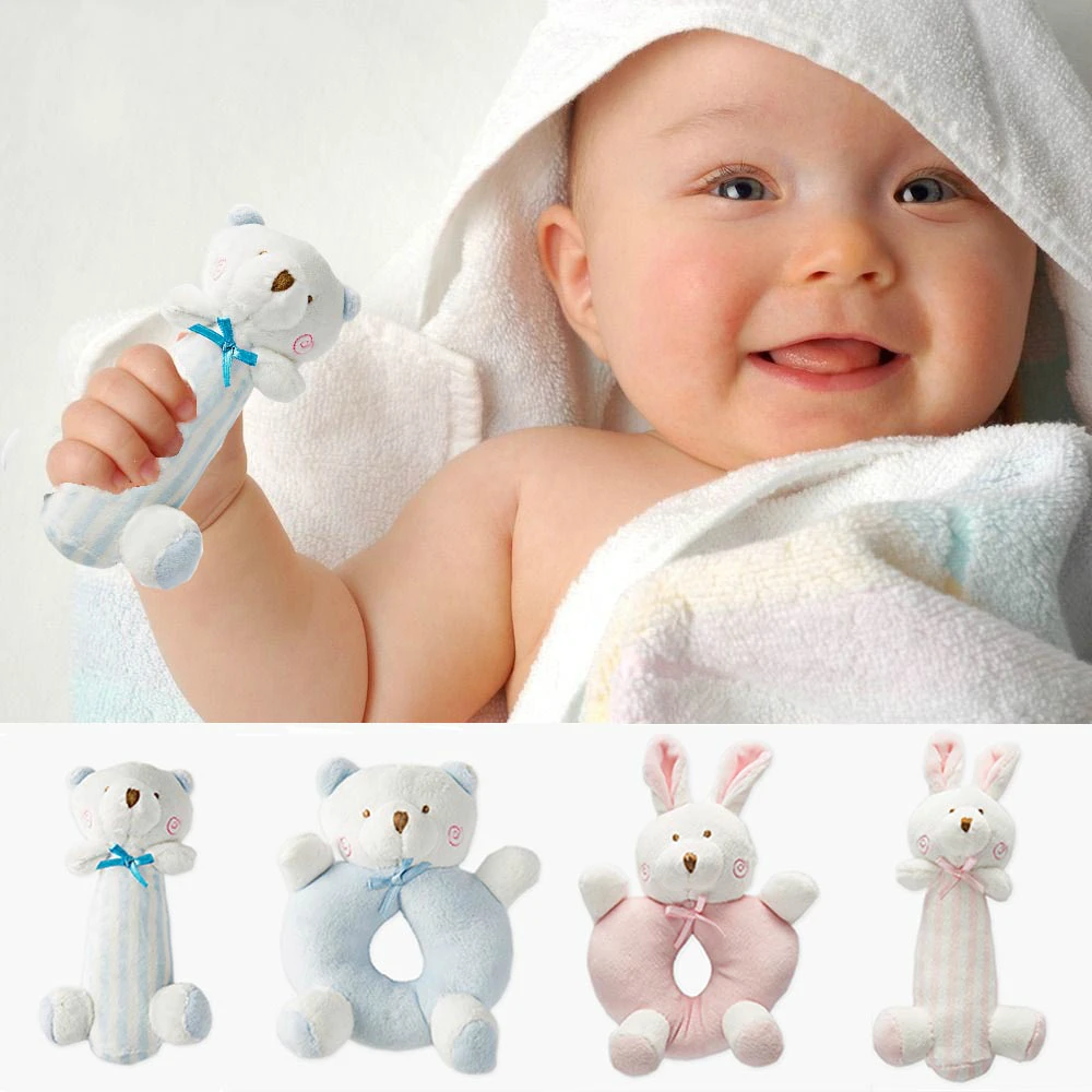 2 шт./лот, детские плюшевые погремушки с изображением кролика, медведя, колокольчик, игрушки для новорожденных, мягкие подвижные куклы для младенцев WJ582