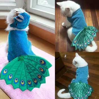 

Creative Goods For Animals Puppies Cat Halloween Customs Cosplay Clothes Pet Blue Peacock Dress Puppy Pet Grooming
