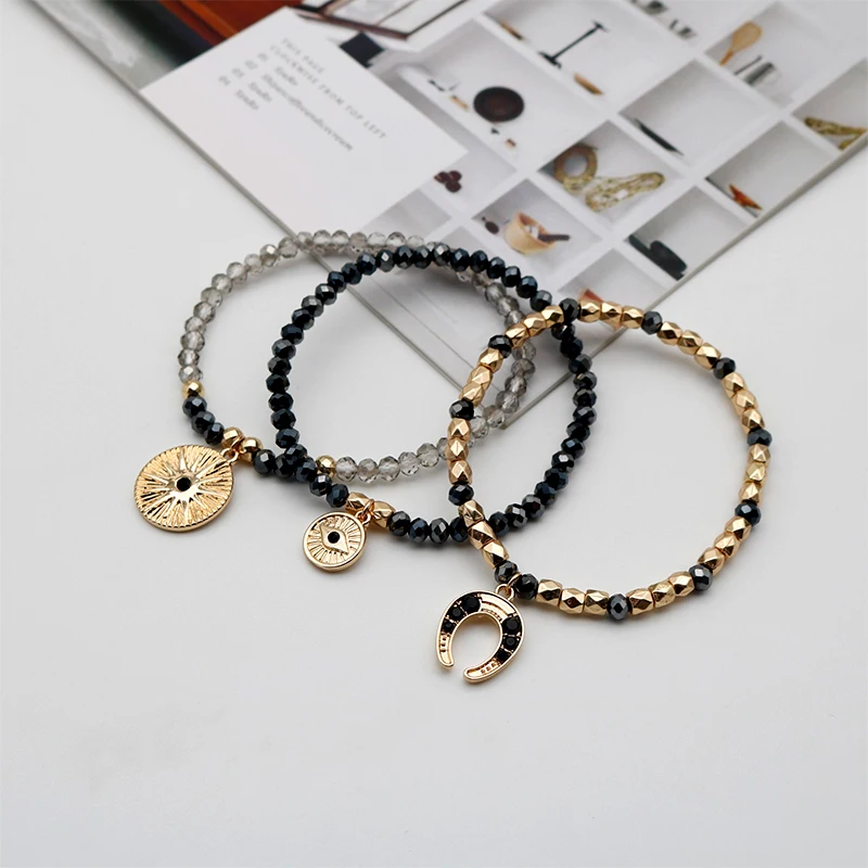 Bracelets Set Black Glass Vintage Fashion Jewelry For Women Cross Charms Enamel Hollow New Trendy Designer Gift Party 88 bracelet jewelry