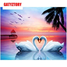 GATYZTORY 5D алмазная живопись полный квадрат DIY домашний декор мозаика Стразы картина логотип на холсте Лебеди пара в закате