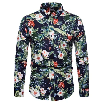 

Flower Floral Shirt Men 3D Print Hawaiian Shirt 2018 Autumn New Long Sleeve Mens Dress Shirts Wedding Party Prom Shirt Camisa