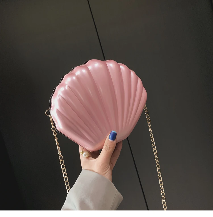 

New Fashion Shell Bag Chain Shoulder Solid Color Handbags Women Small PVC Crossbody Bags
