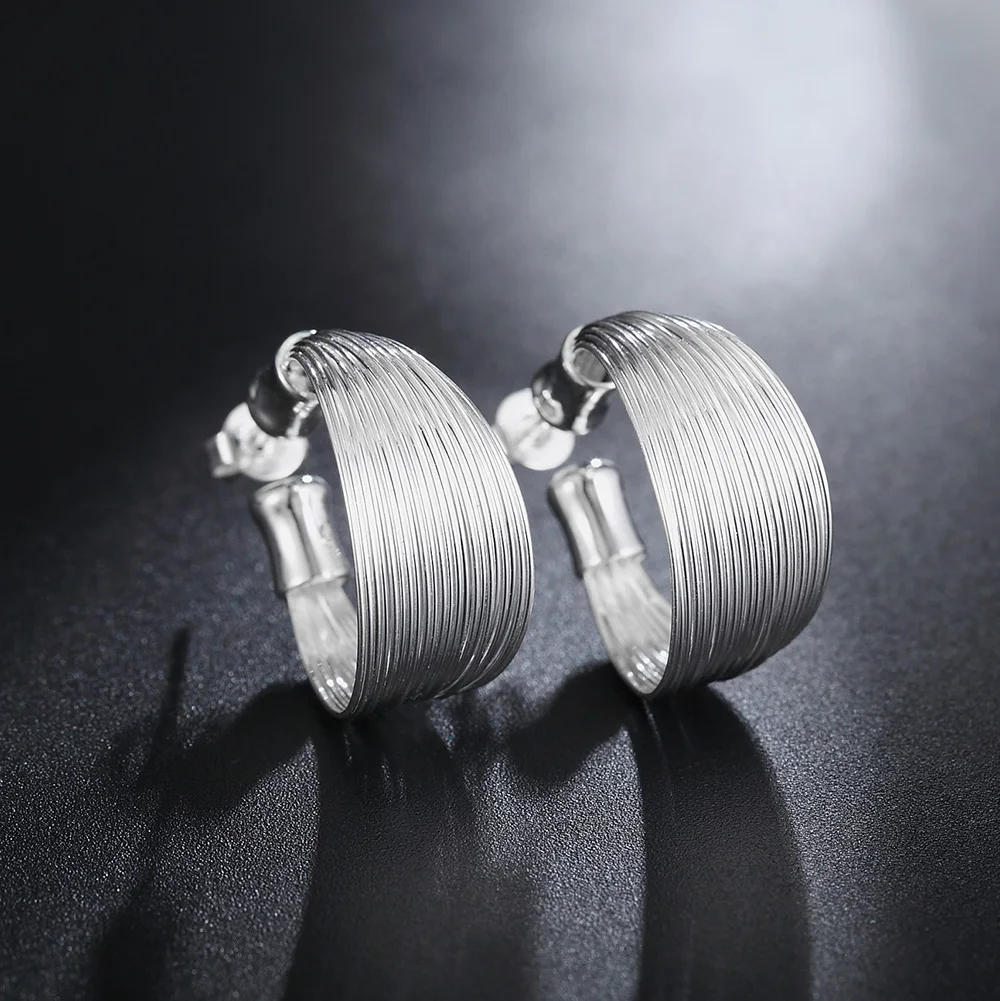 AGLOVER New 21MM 925 Sterling Silver Multi-line Hoop Earrings For Women Fashion Jewelry Christmas Gift