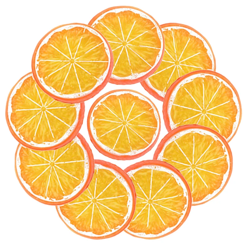 Orange 10 шт., 5 см, искусственные кусочки лимона, пластиковые, имитация фруктов, кусочки лимона, для дома, вечерние, для кухни, декорации, сцены, реквизит - Цвет: Orange