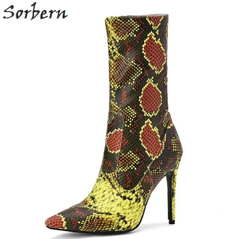 

Sorbern Python Ankle Booties For Women High Heels Spring 2020 New Unusual Short Boots Ladies Stilettos Womens Shoes Large Sizes