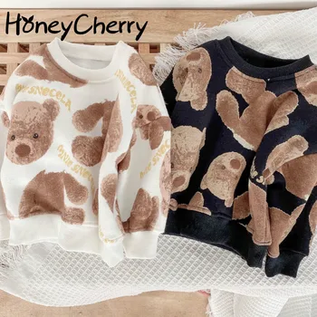 

2020 Children's Autumn and Winter New Children's Sweater Fleece Gray Printed Casual Sweater little girls clothing