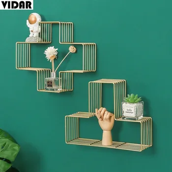 

VIDAR Simple and Creative Wrought Iron Geometric Wall Shelf Home Living Room Bedroom Wall Decoration Free Perforated Shelf
