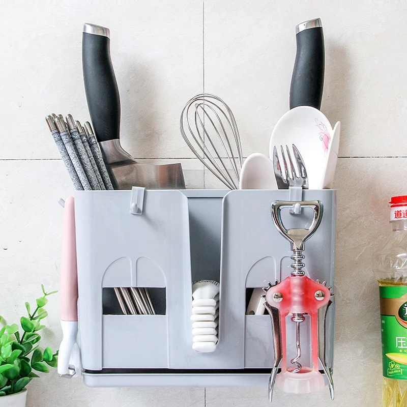 Rack Chopstick Cage Kitchen Rack Wall-Mounted Shelf Receives Water-Draining Chopstick Barrel Knife Holder Kitchen Knife Holder