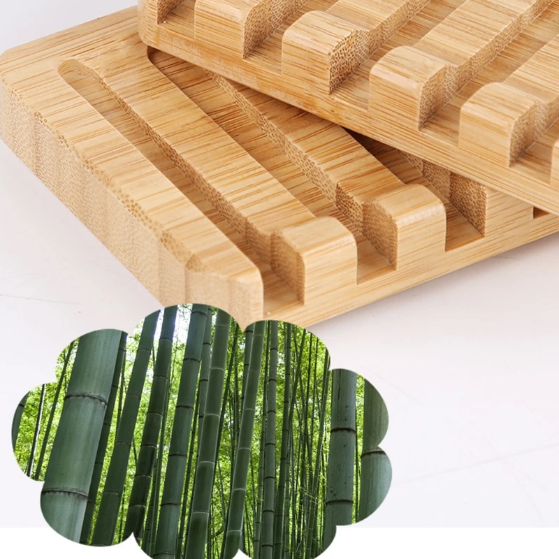 2Pcs/Set Natural Wooden Bamboo Soap Dishes Portable Shower Bar Soap Holder Box Rack Case Waterfall Self Draining Tray
