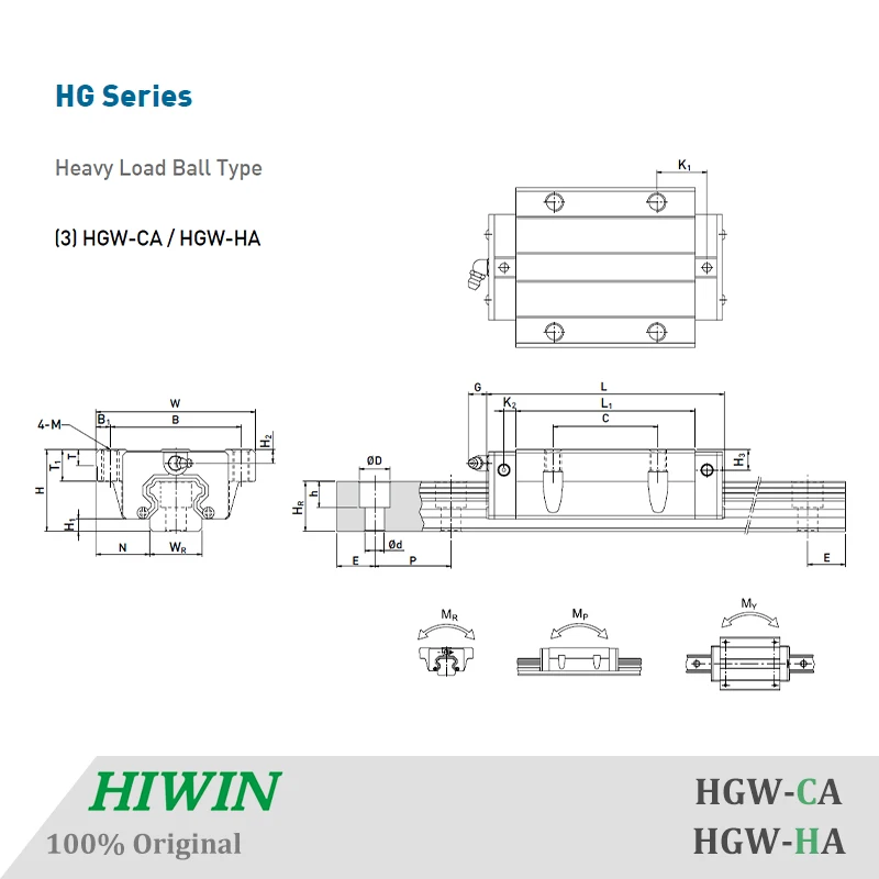 HIWIN HGW15 Linear Guide Rail and Blocks Carriage 300 350 400 450 500 550 600mm Linear Guideways Flange Type for CNC Parts