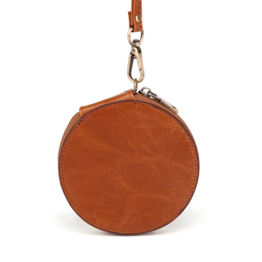 Jonlily, женский маленький круглый кошелек из натуральной кожи, модная сумка для карт, Ретро стиль, мини-сумочка, для подростков, элегантный кошелек для монет-KG286 - Цвет: Brown