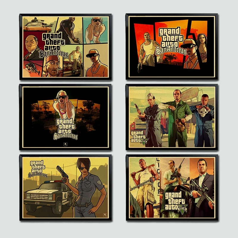 Grand Theft Auto V Game Art Retro Poster Printed GTA 5 Wall Pictures For Living Room Vintage Decorative Painting/Picture | Дом и сад
